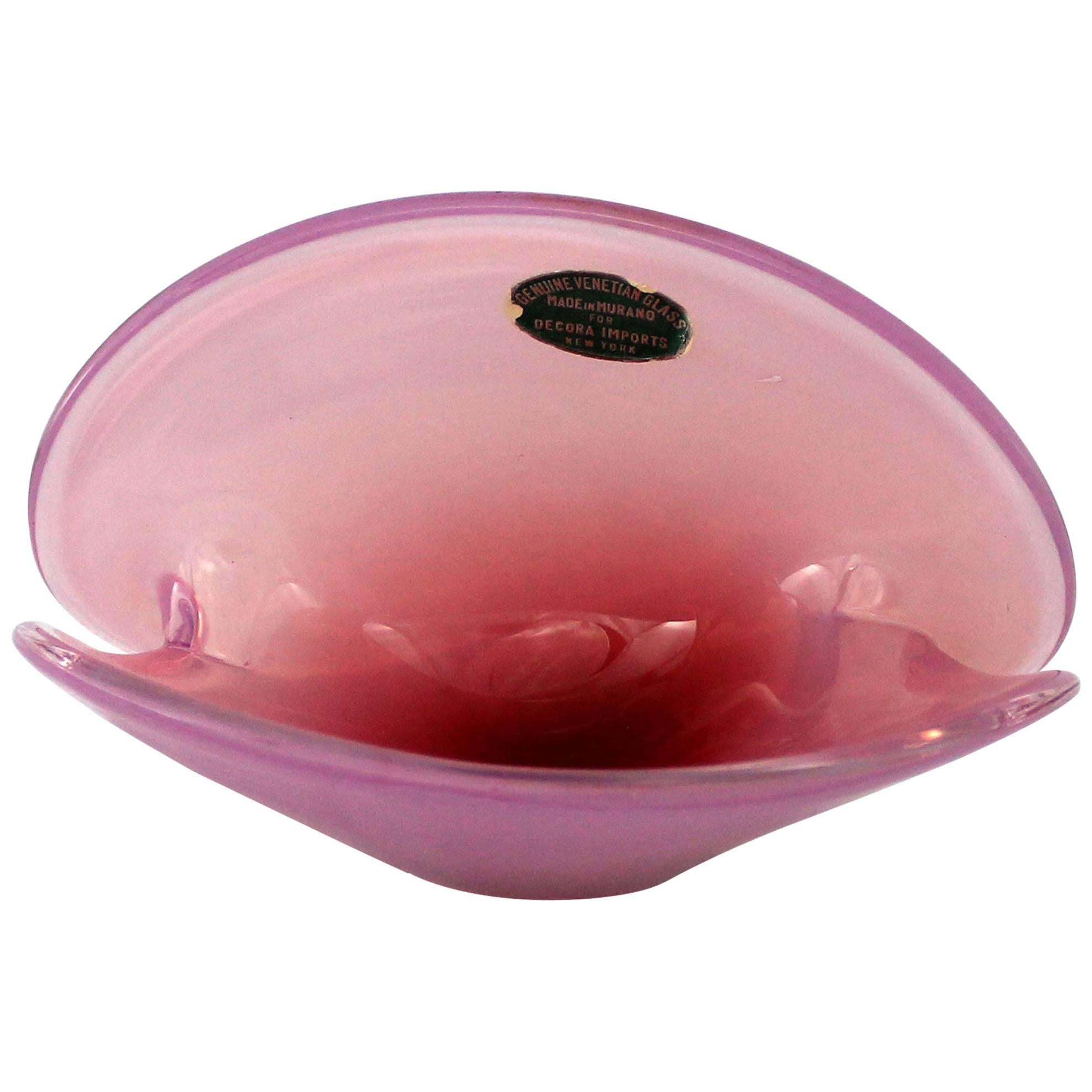 Décora Import Opalescent Pink Clamshell Murano Glass Bowl Mid-Century Modern