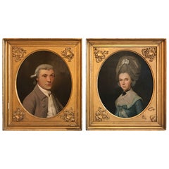 Pair of English 18th Century Oil on Canvas Portraits of an Aristocratic Couple