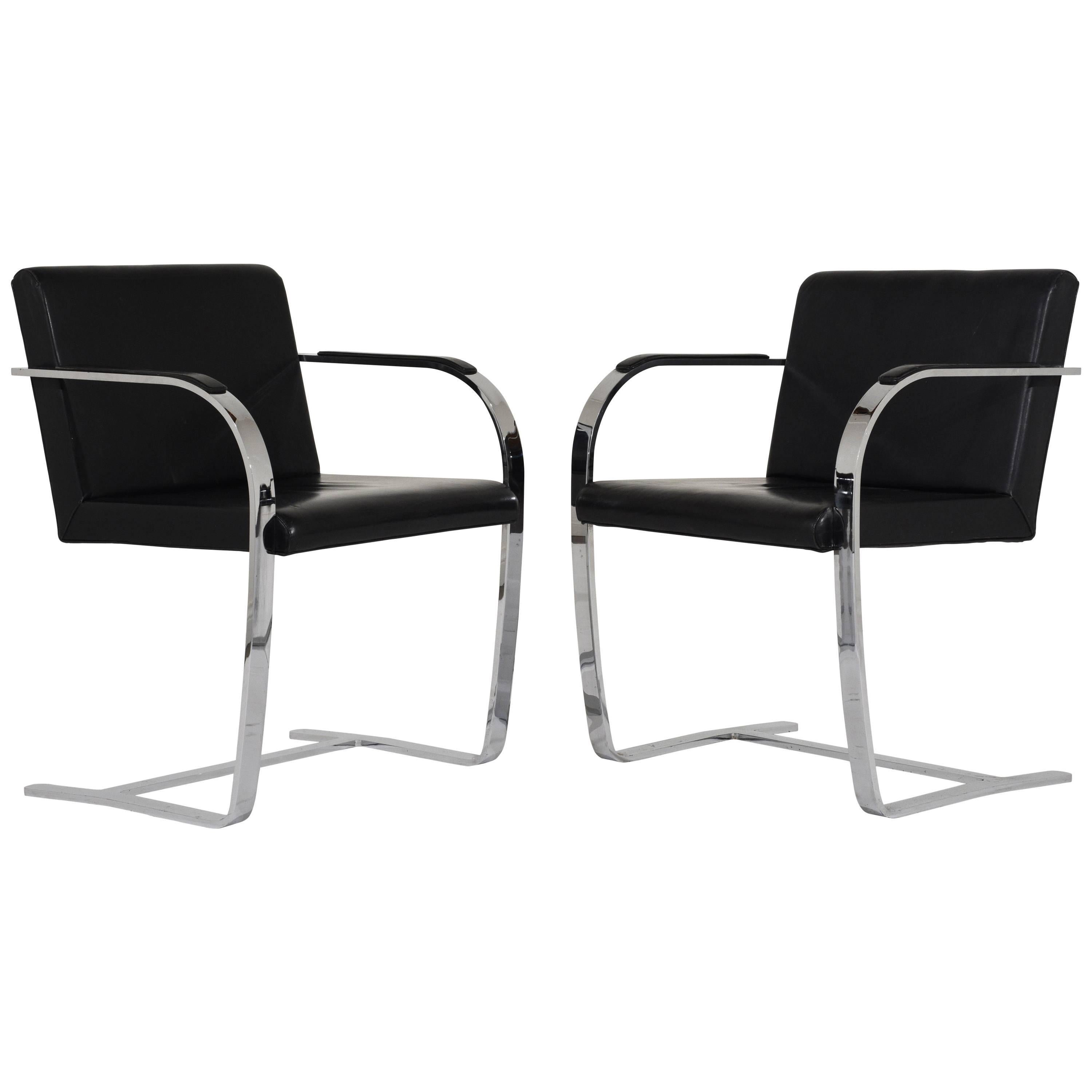 Pair of Mid-Century Modern Mies Van Der Rohe Flat Bar Brno Chairs