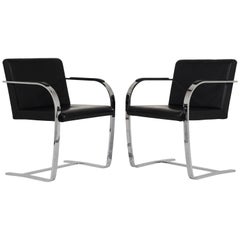 Pair of Mid-Century Modern Mies Van Der Rohe Flat Bar Brno Chairs 1