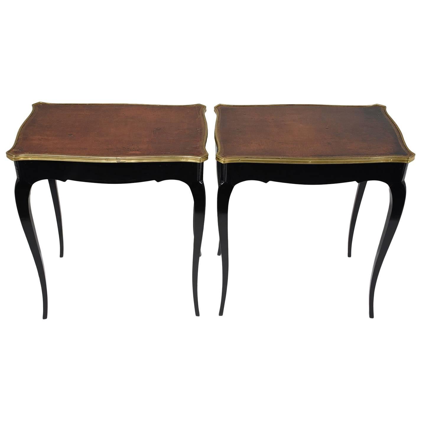 Pair of Antique French Ebonized Louis XV Style Side Tables