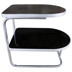 Vintage Art Deco Machine Age Streamline Modern Chrome Black Tiered End Table Duro Chrome