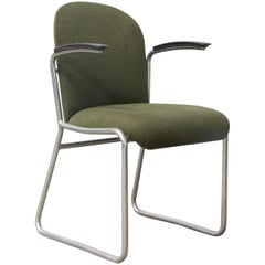 Vintage 1935 W.H. Gispen for Gispen, Rare Framed 413R Side Chair, Original Green Fabric