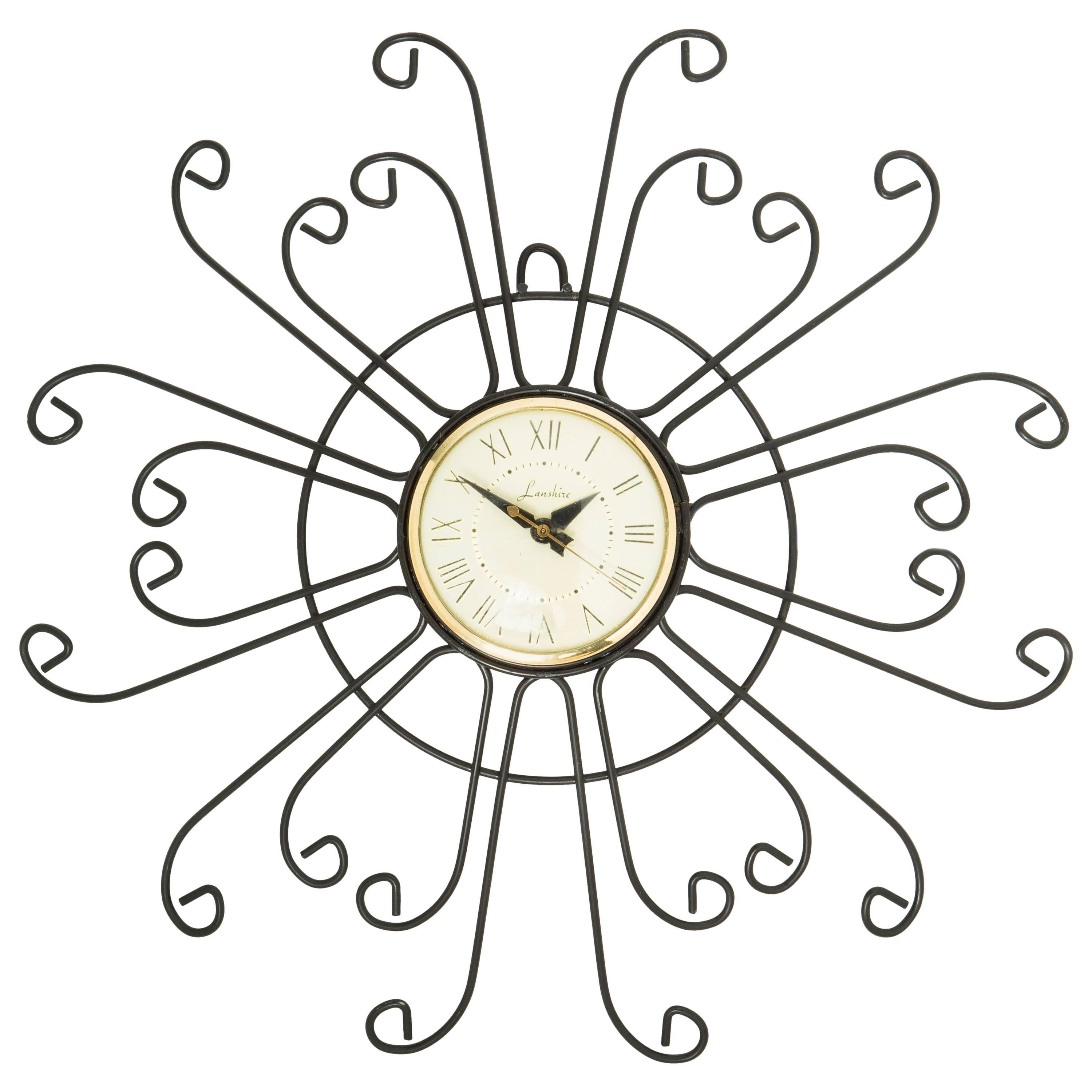 Lanshire Curled Iron Sunburst Clock, circa 1950