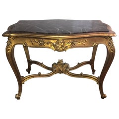 Maison Jansen Style Marble Top Gilt Table Louis XV French Parlor Set Piece