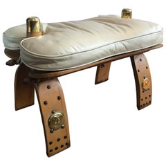 Unique Egyptian Camel Bench or Ottoman Creme Colored Leather Seat