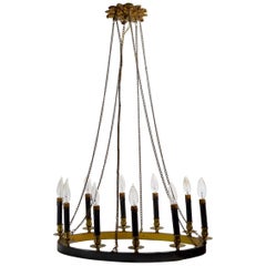 Classical Oval Ring Chandelier Brass and Blackened Metal Ten-Light Fixture