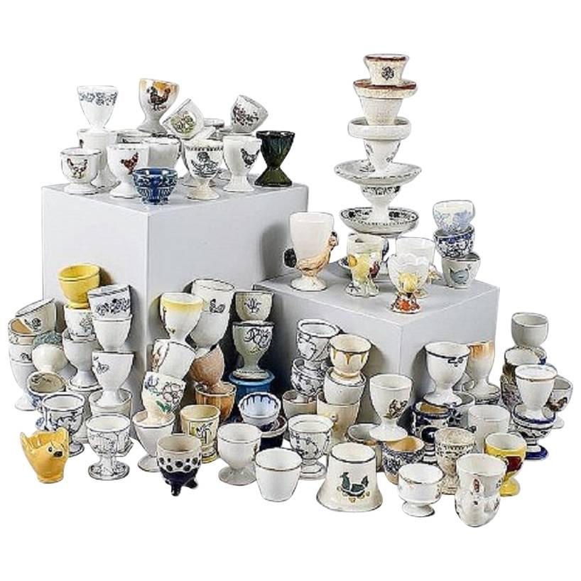 Large Collection of Egg Cups in Porcelain, Total of 88 Pcs, Different Designs