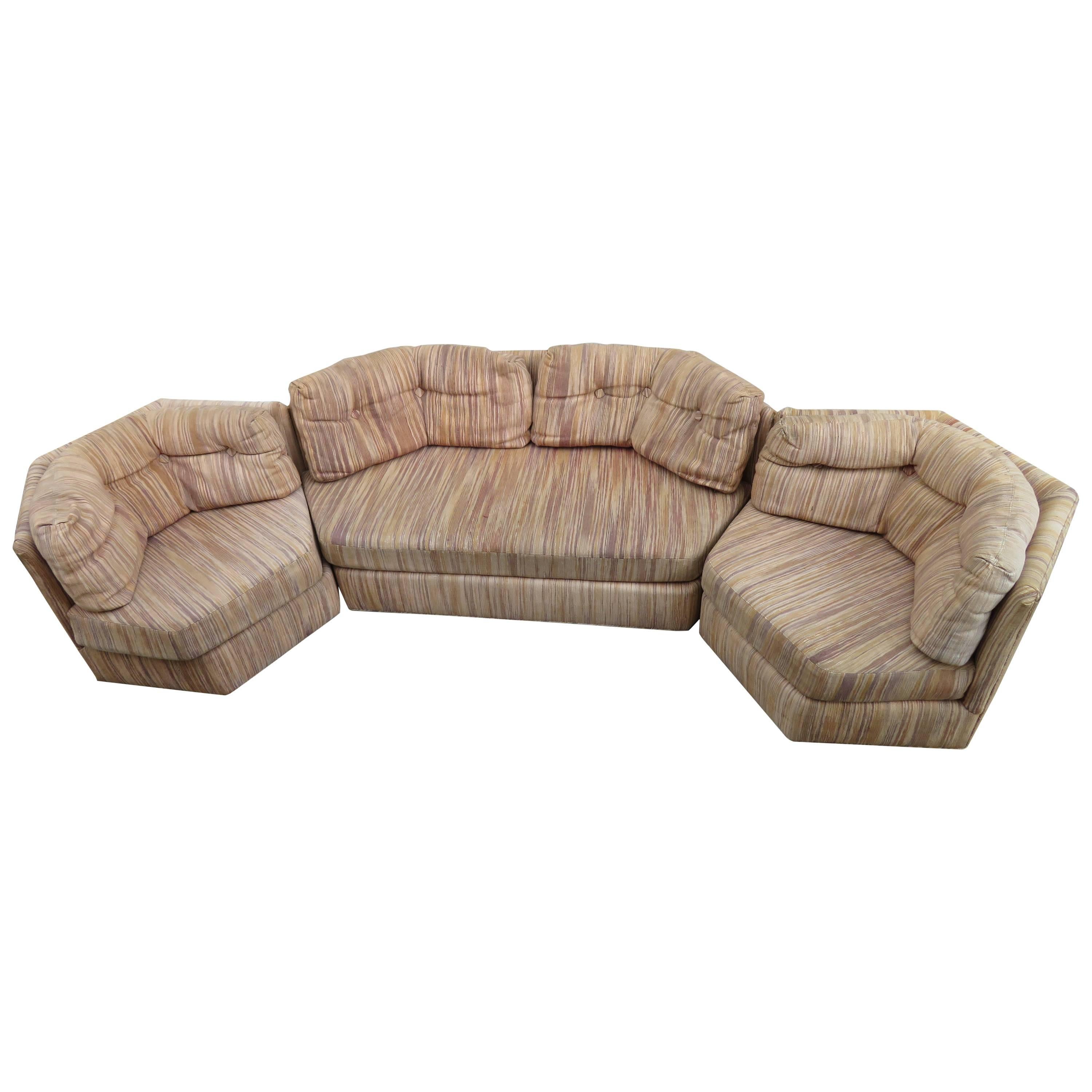 Fantastic Milo Baughman Four-Piece Octagon Sofa Sectional Mid-Century Modern