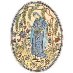 Antique Persian Oval Tile with Figure, circa 1800 12