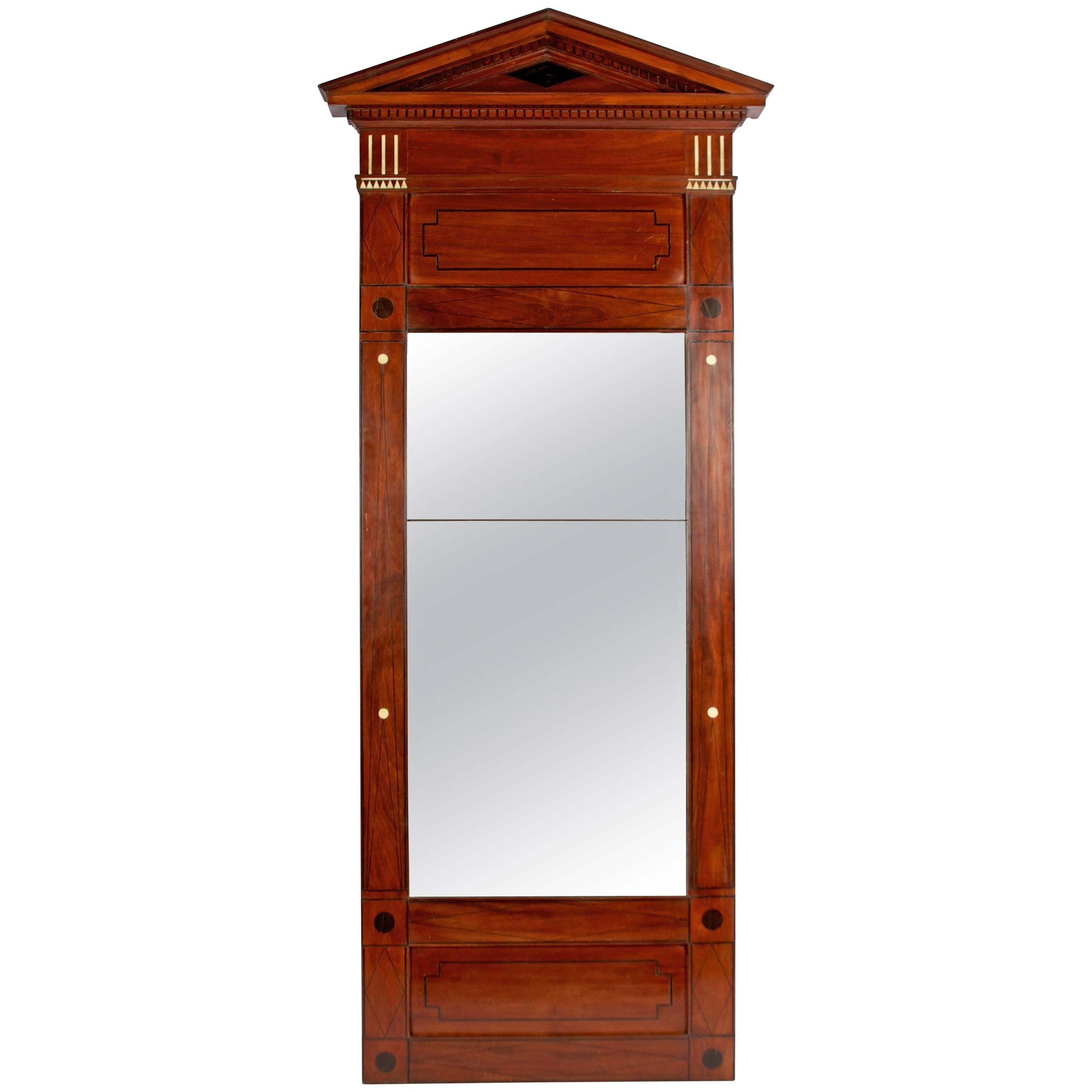 Mid-19th Century Neoclassic Mahogany Mirror with Inlay