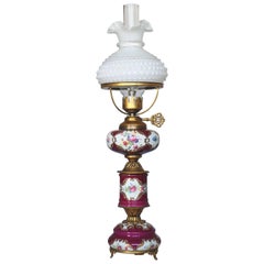 Vintage Fuchsia and White Hand-Painted Porcelain Table Lamp, circa 1930