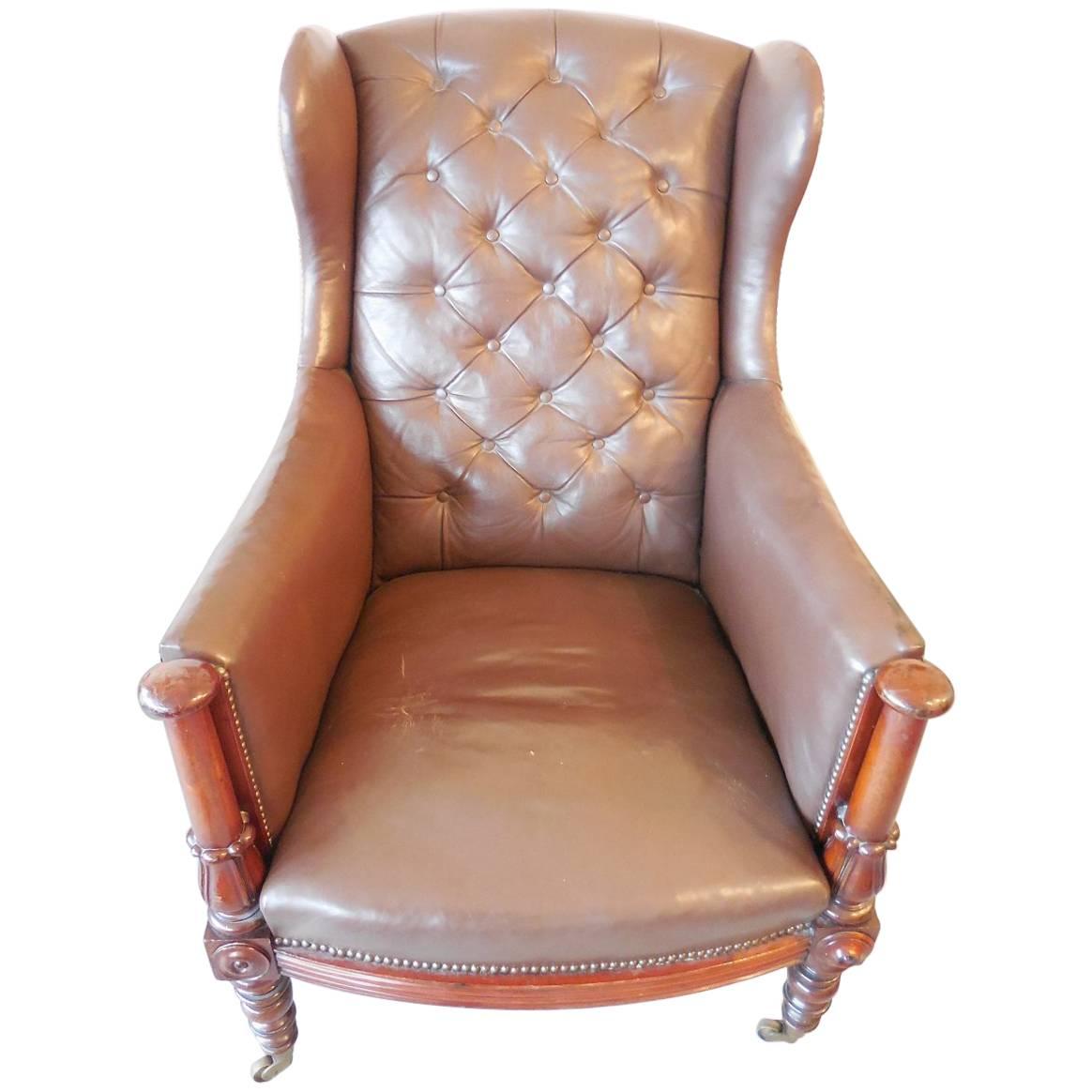 Mid-19th Century Mahogany Wingback Chair, England, circa 1850