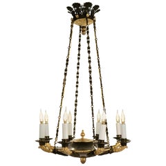 Period Empire Eight-Light Chandelier, 19th Century, Gold Gilt Bronze