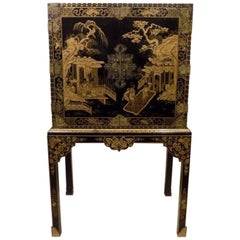 Chinoiserie Gold Lacquered Cocktail Cabinet on Stand