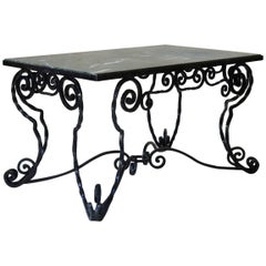 Unusual Wrought Iron and Marble Coffee Table, France, circa 1940s