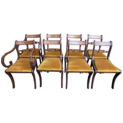 Good Set Eight Inlaid Mahogany Regency Style Dining Chairs