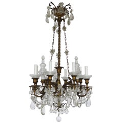 19h Century Baccarat Bronze and Glass Chandelier