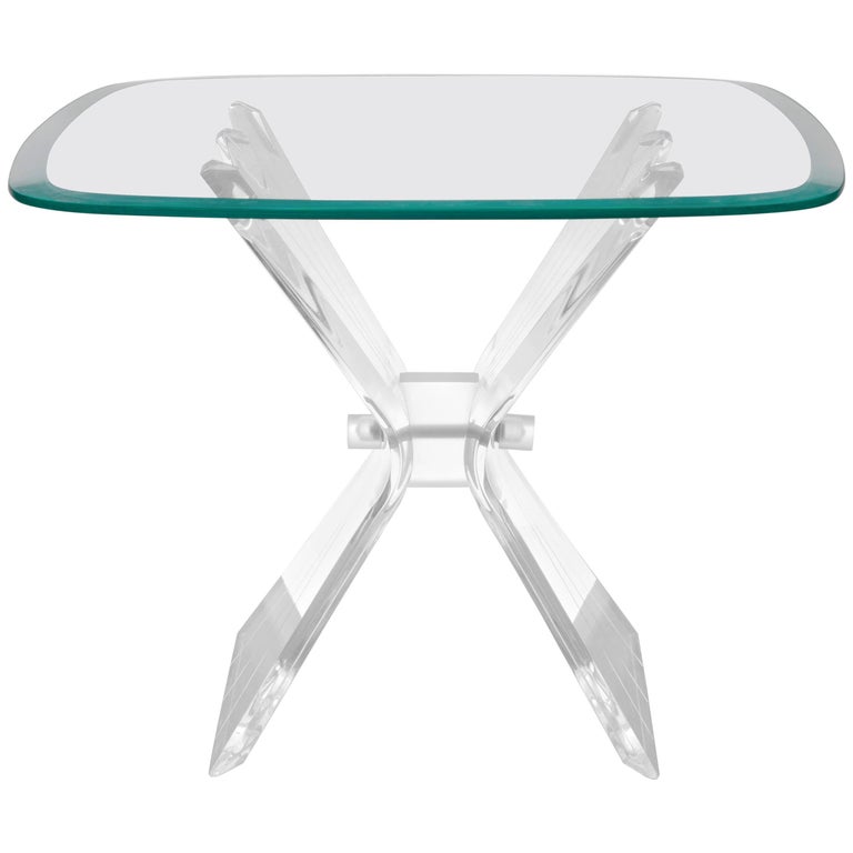 Lucite Butterfly Wing Glass Side End Table Hollywood Regency after Lion in Frost For Sale