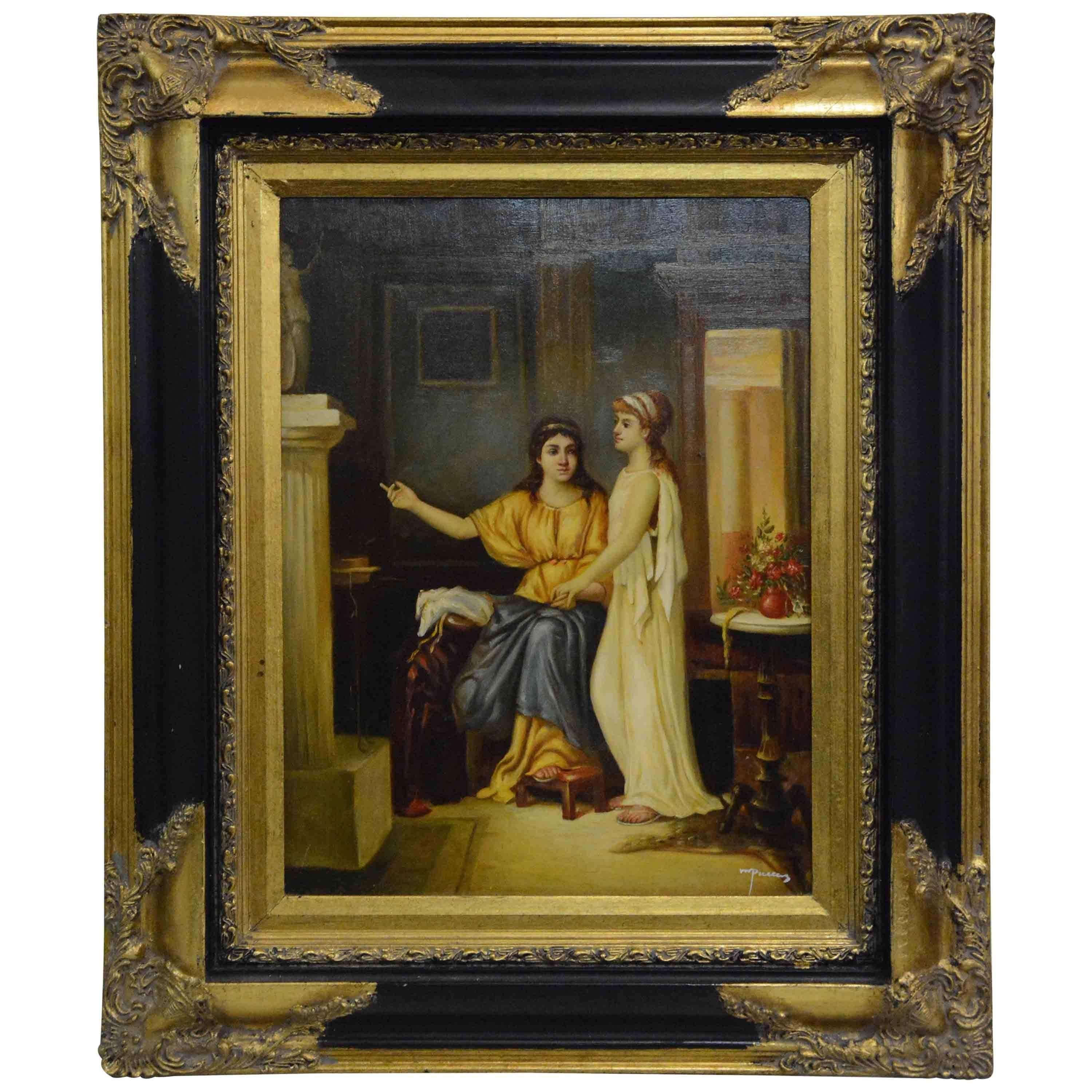 M. Pullez Women of Rome Old Master Oil on Board Painting