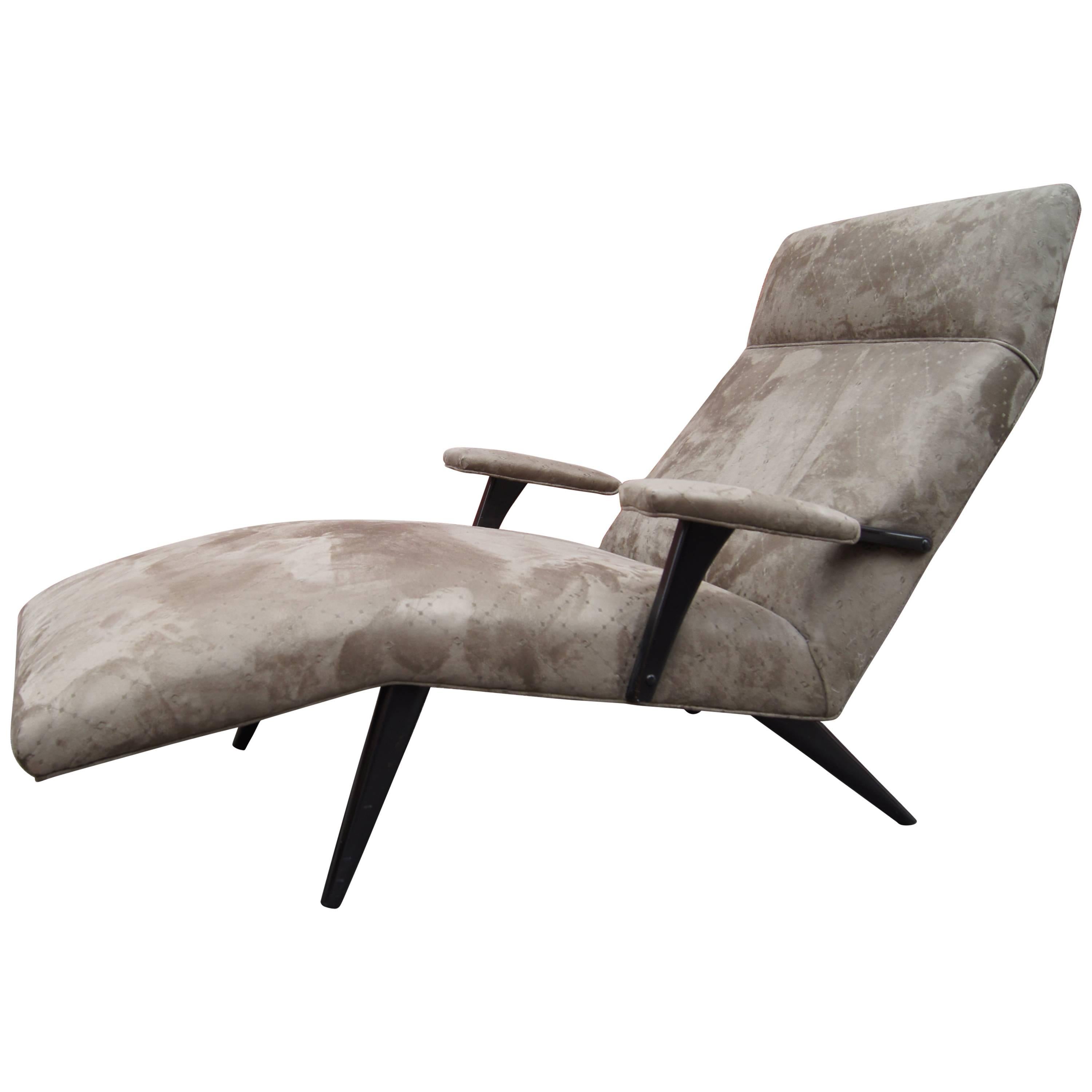 Mid-Century American Chaise Longue in Microsuede
