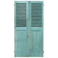 Paar französischer Aqua-Fensterläden in Grün, um 1890