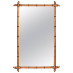 Antique French Colonial Style Bamboo Mirror, 1920s