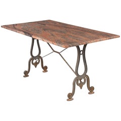 French Granite Top Bistro Table with Iron Base, 1920s 3
