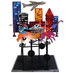 Used Contemporary Modern Wall Street Kinetic Steel Table Sculpture Frederick Prescott