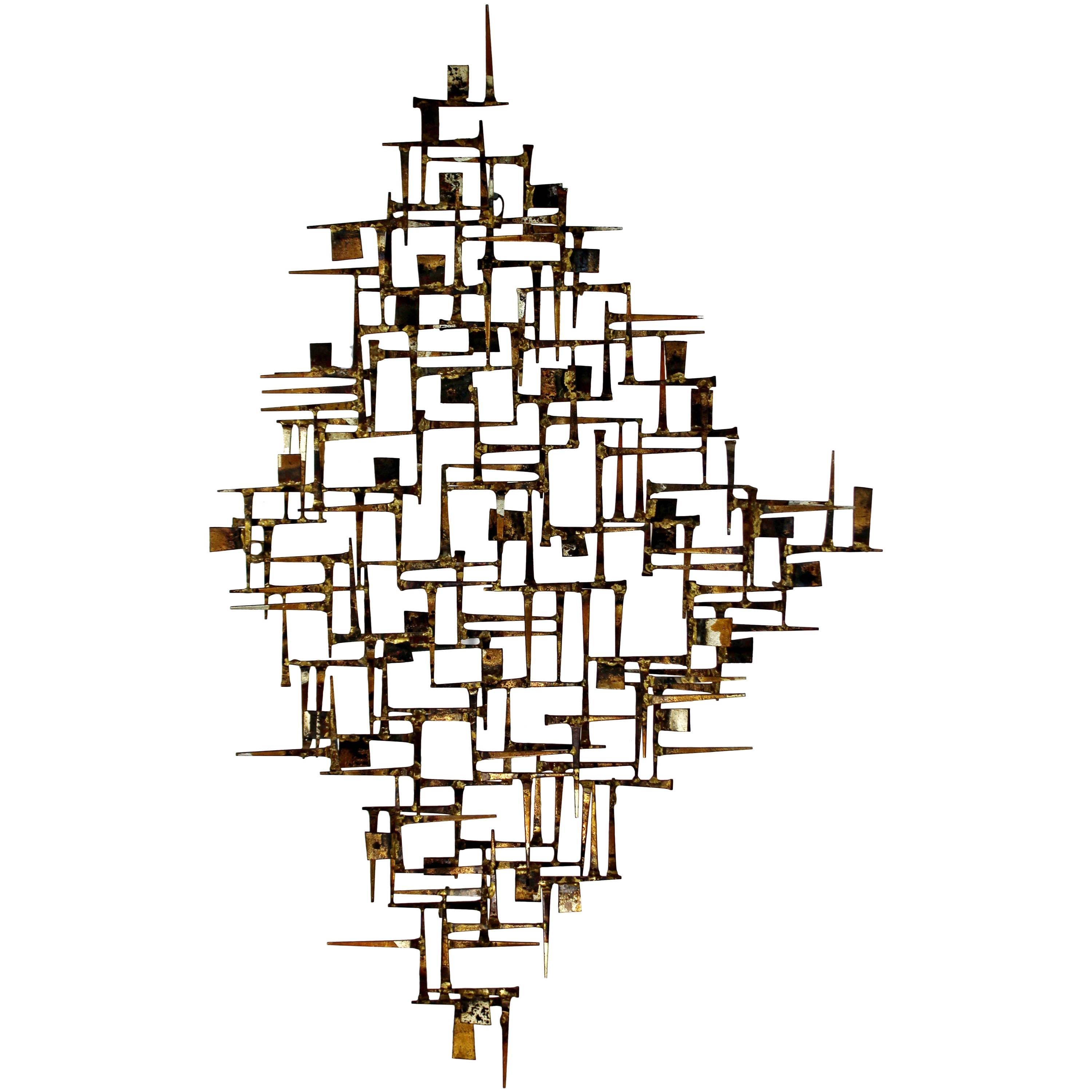 Mid-Century Modern Brutalist Metal Wall Sculpture by William Bowie Jere Style