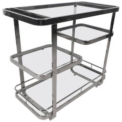 Mid-Century Modern Chrome and Glass Bar Cart in the Style of Milo Baughman