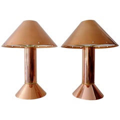 1980s Postmodern Ron Rezek California Pair of Copper Table Lamps, Memphis