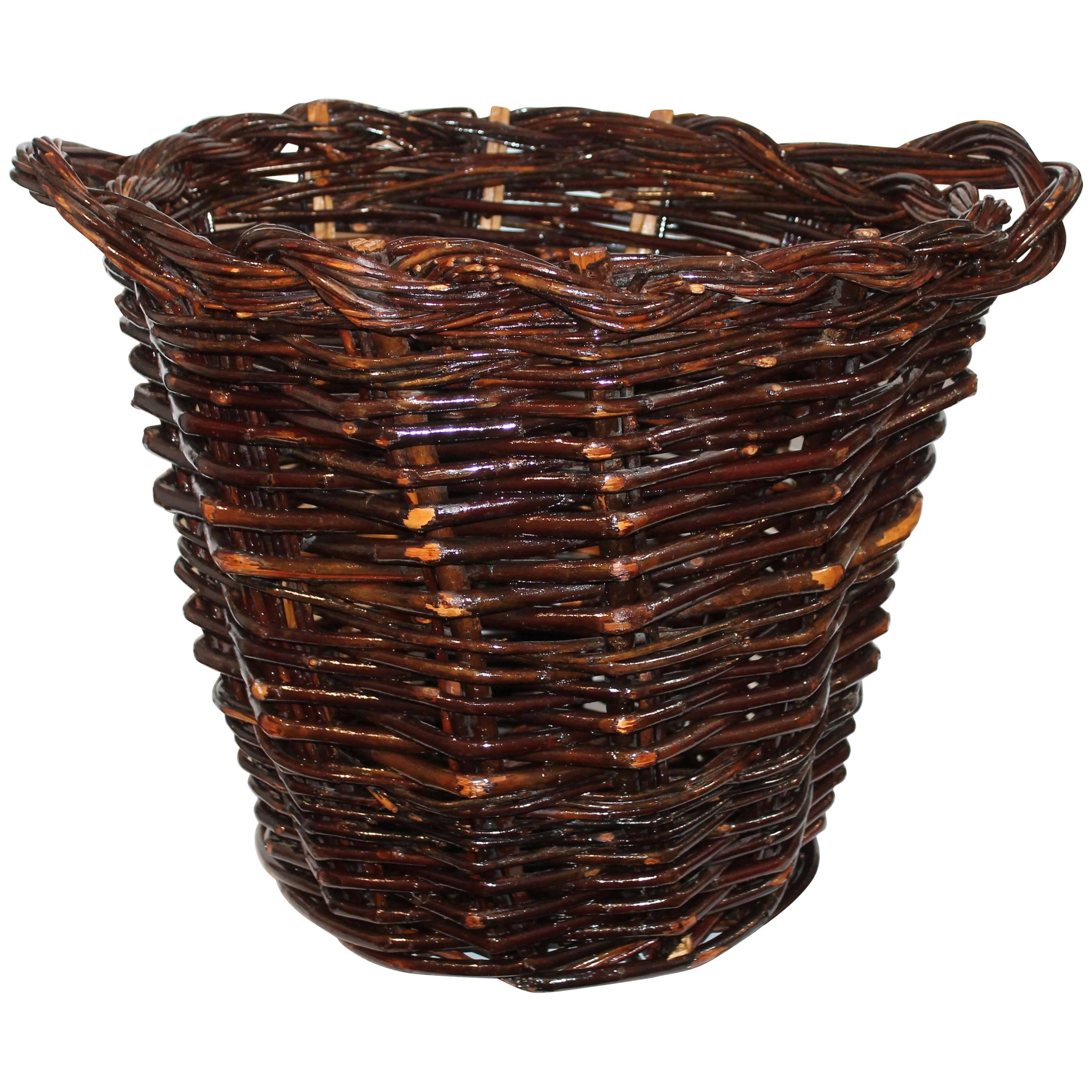 Monumental 20th Century Hickory Gathering Basket For Sale