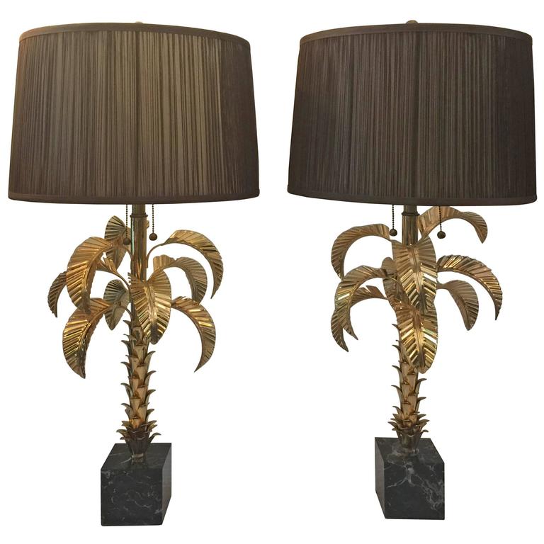 GoldPlated Palm Tree Table Lamps by Jansen, Pair at 1stdibs