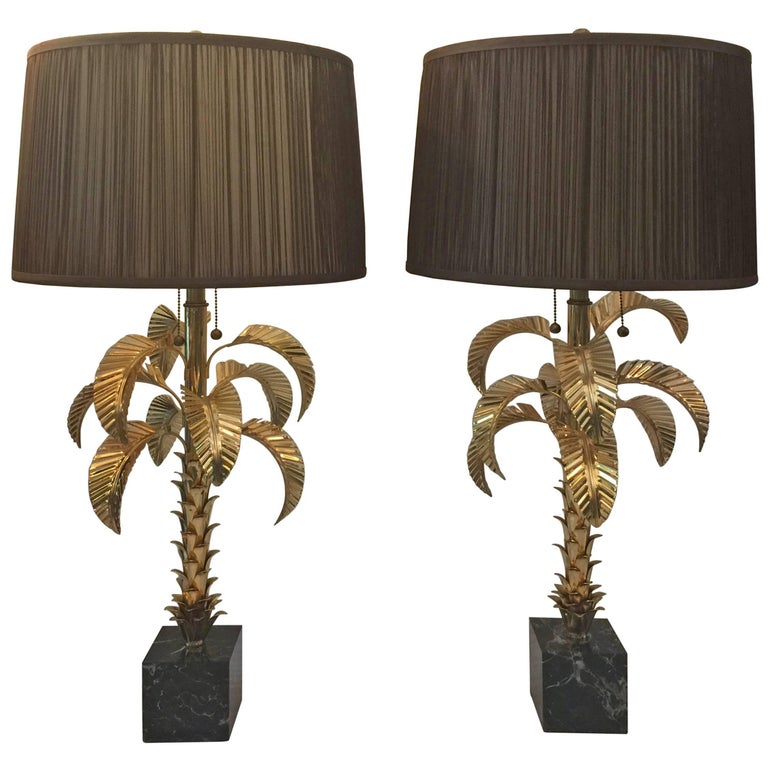 GoldPlated Palm Tree Table Lamps by Jansen, Pair For Sale at 1stdibs