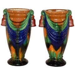 Mid-20th Century Pair of Large Majolica Vases