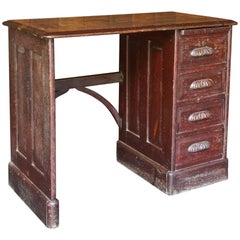 19th Century Victorian Petite Oak Writing Desk Table Bohemian Globe Brownstone