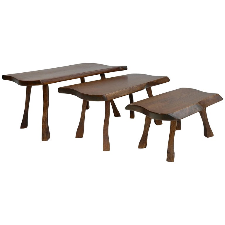 Organic Wooden Side Tables in Style of Nakashima For Sale at 1stDibs
