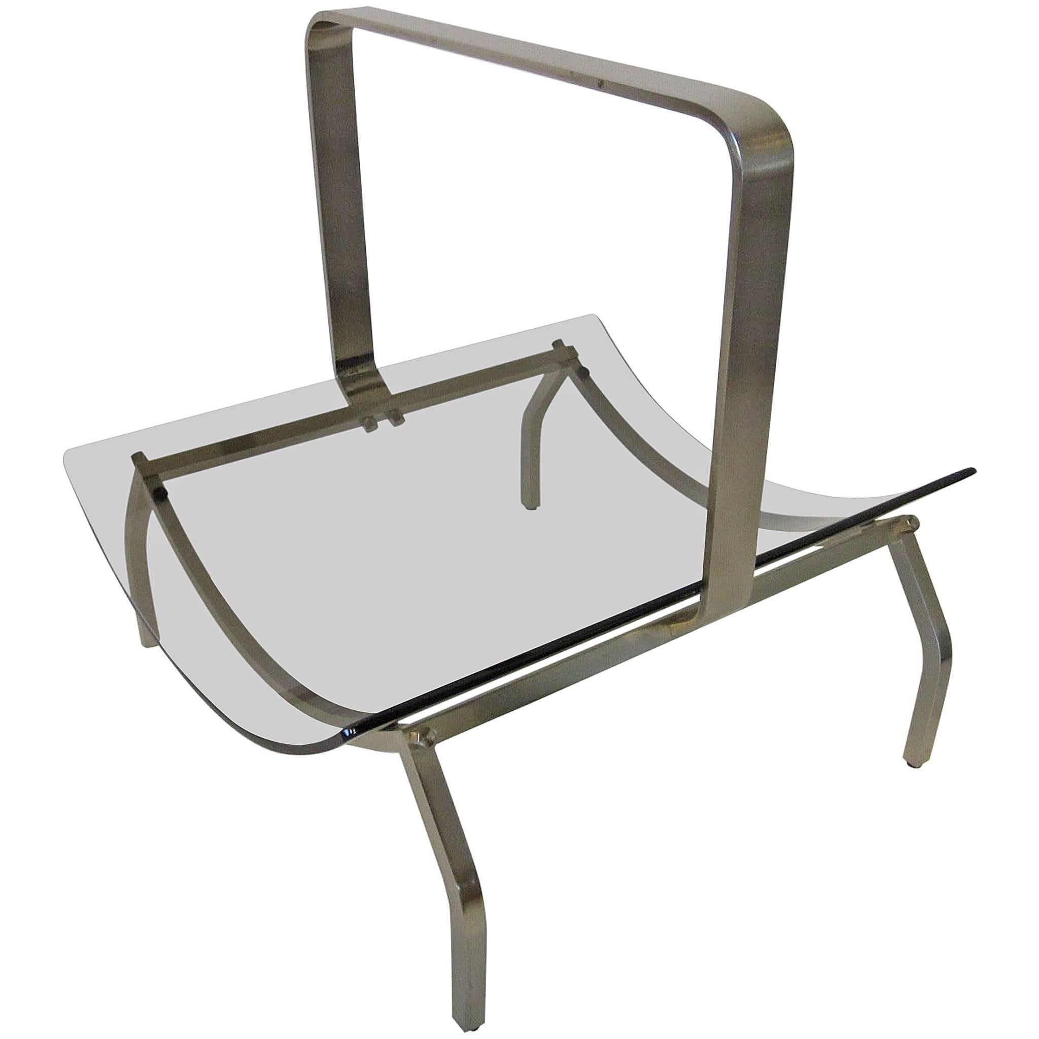 Rare Fontana Arte Stainless and Glass Magazine Rack