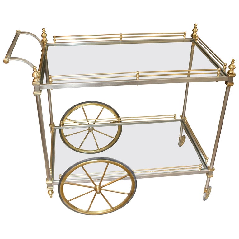 Brass and Steel Bar Cart at 1stDibs