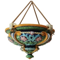 19th Majolica Hanging Jardinière Minton