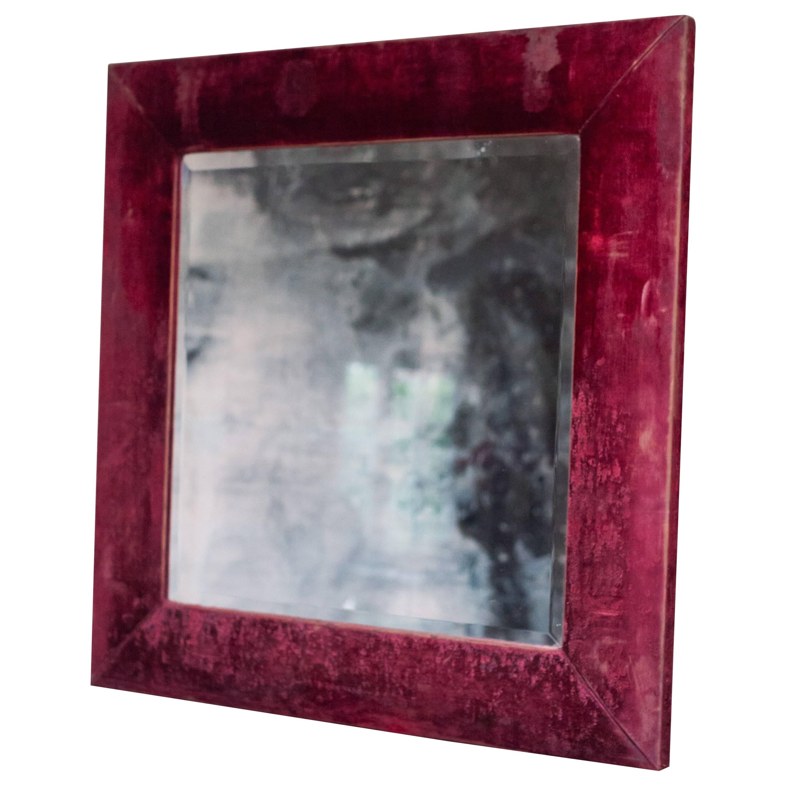 19th Century Red Velvet Framed Mirror
