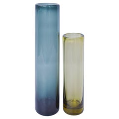Pair of Per Lutkin Holmegaard Art Glass Vases Blue & Green Signed 1959 & 1960