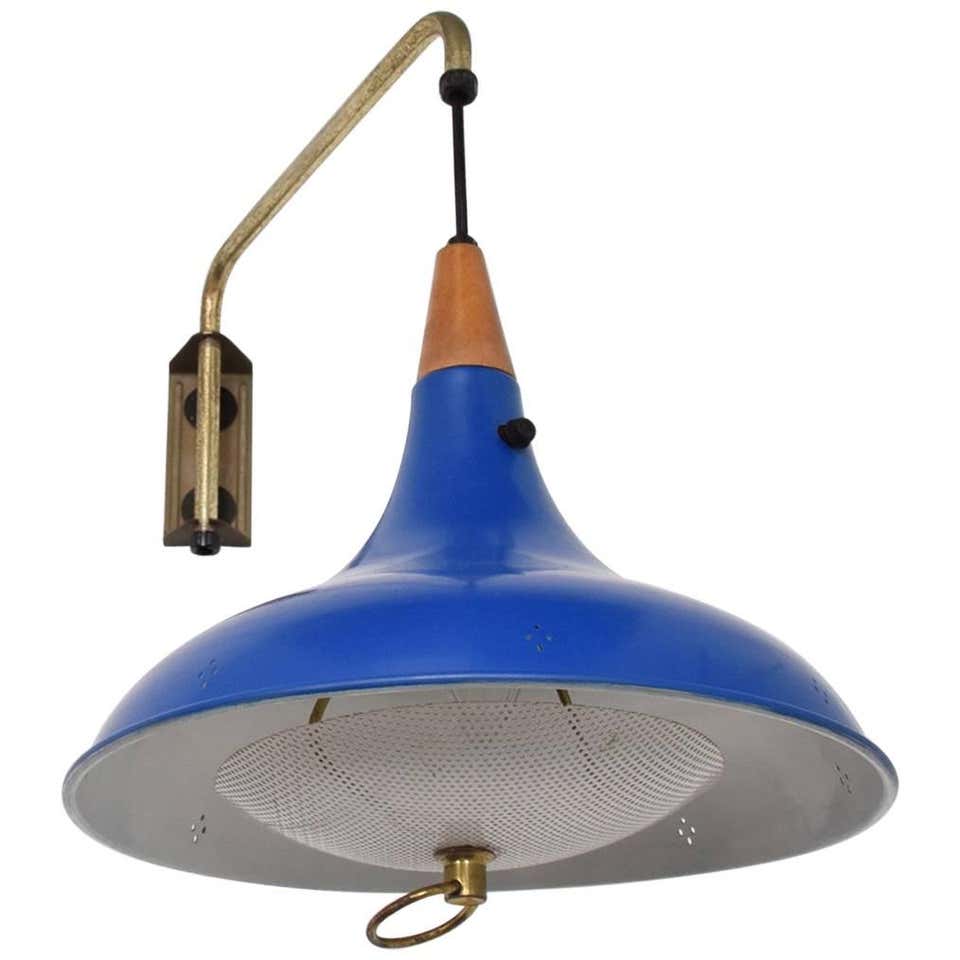 Mid-Century Modern Wall Sconce with Blue Oversize Shade at 1stDibs