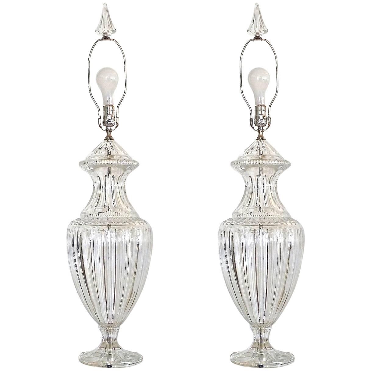 Pair of Baccarat Form Crystal Lamps