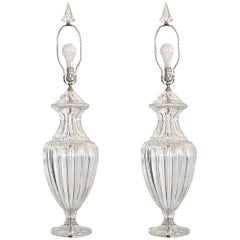 Pair of Baccarat Form Crystal Lamps