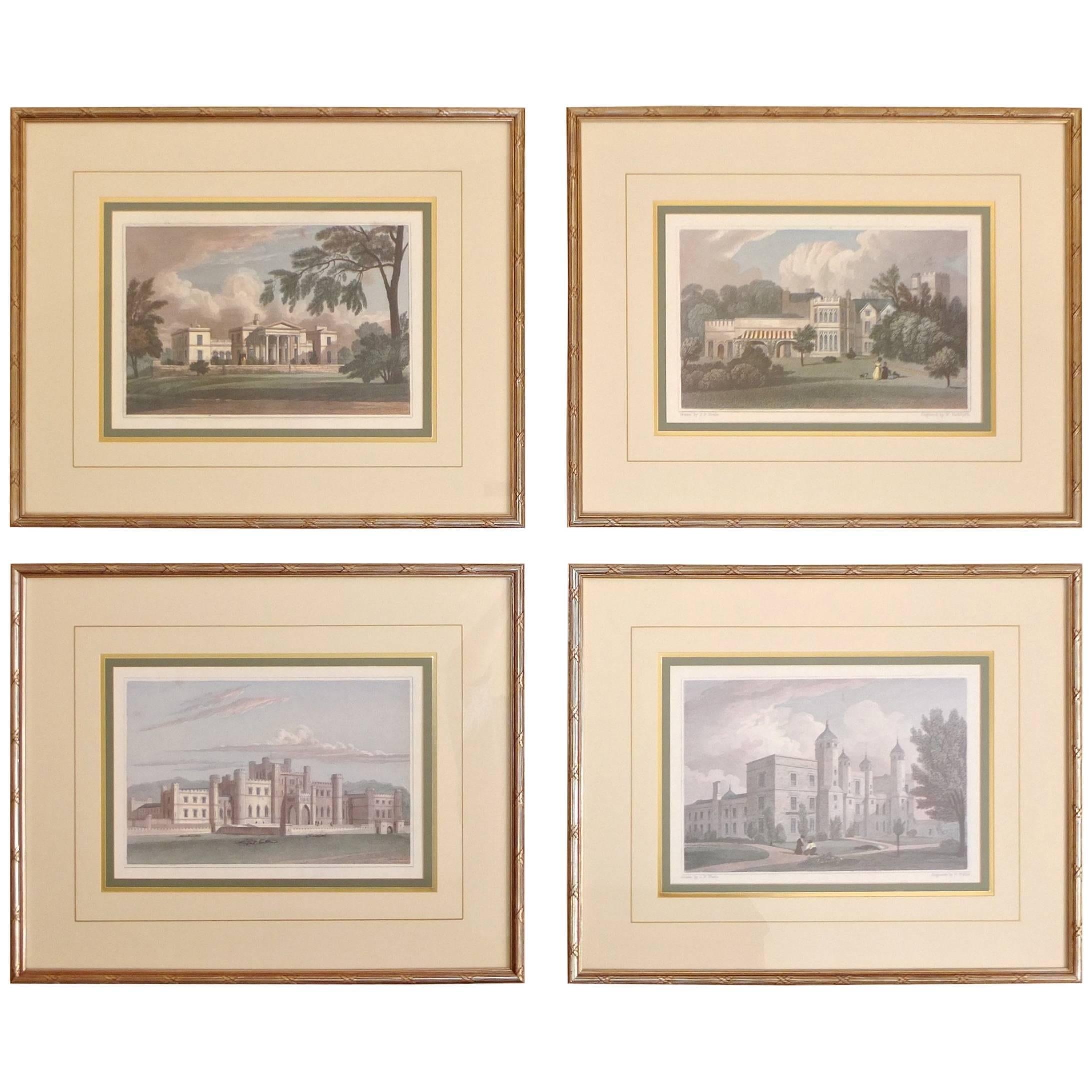 Four Engravings of English Stately Homes by J. P. Neale