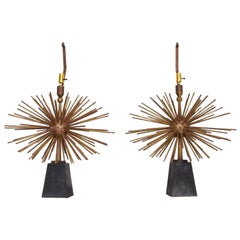 Mexican Modernist Bronze Starburst Table Lamps Attributed to Arturo Pani Sputnik