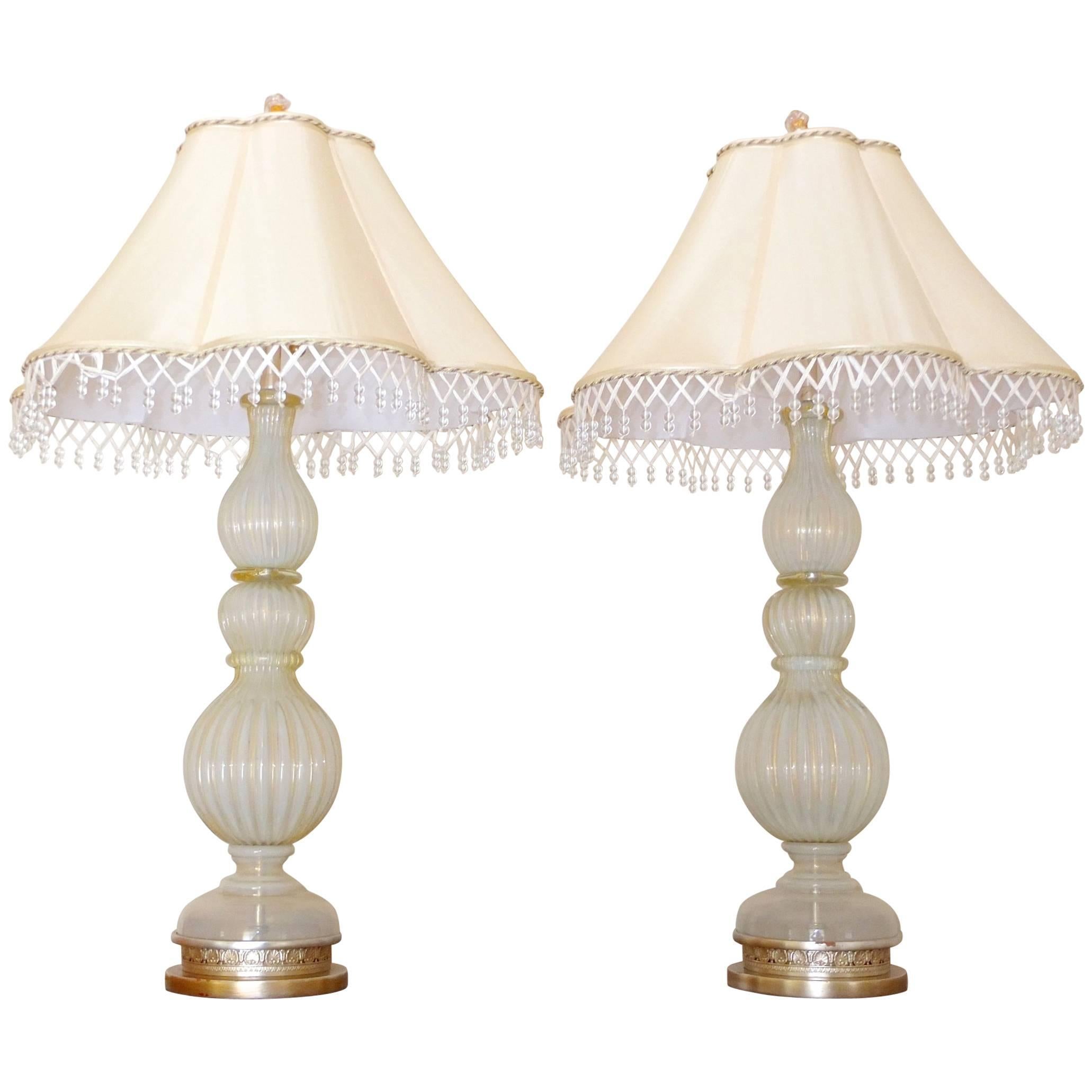 Pair of Seguso Murano Lamps by Marbro