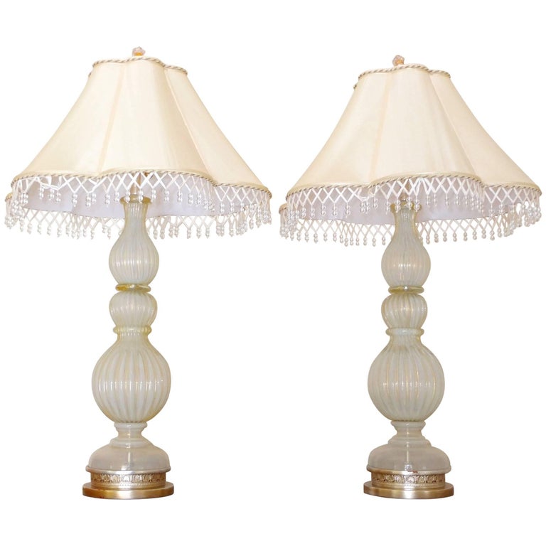 Pair of Seguso Murano Lamps by Marbro For Sale
